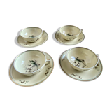 Set of 4 Limoges porcelain tea cups from the Ancienne Manufacture Royale from Bernardaud