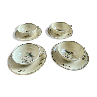 Set of 4 Limoges porcelain tea cups from the Ancienne Manufacture Royale from Bernardaud