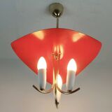 1950s mid century 3-light pendant brass metal plastic stilnovo era