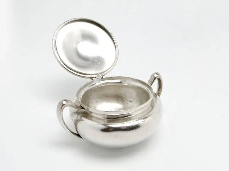 Art Nouveau sugar bowl, silver-plated brass, Norblin, Poland, 1920s