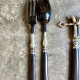 Ménagère 68 couverts en métal argenté et ébène noir avec 4 écrins en velour