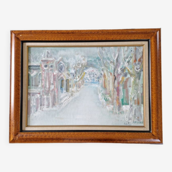 Huile sur toile "La rue enneigée" Signée en bas à droite Blasco Mentor (1919-2003)