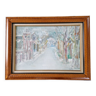 Huile sur toile "La rue enneigée" Signée en bas à droite Blasco Mentor (1919-2003)