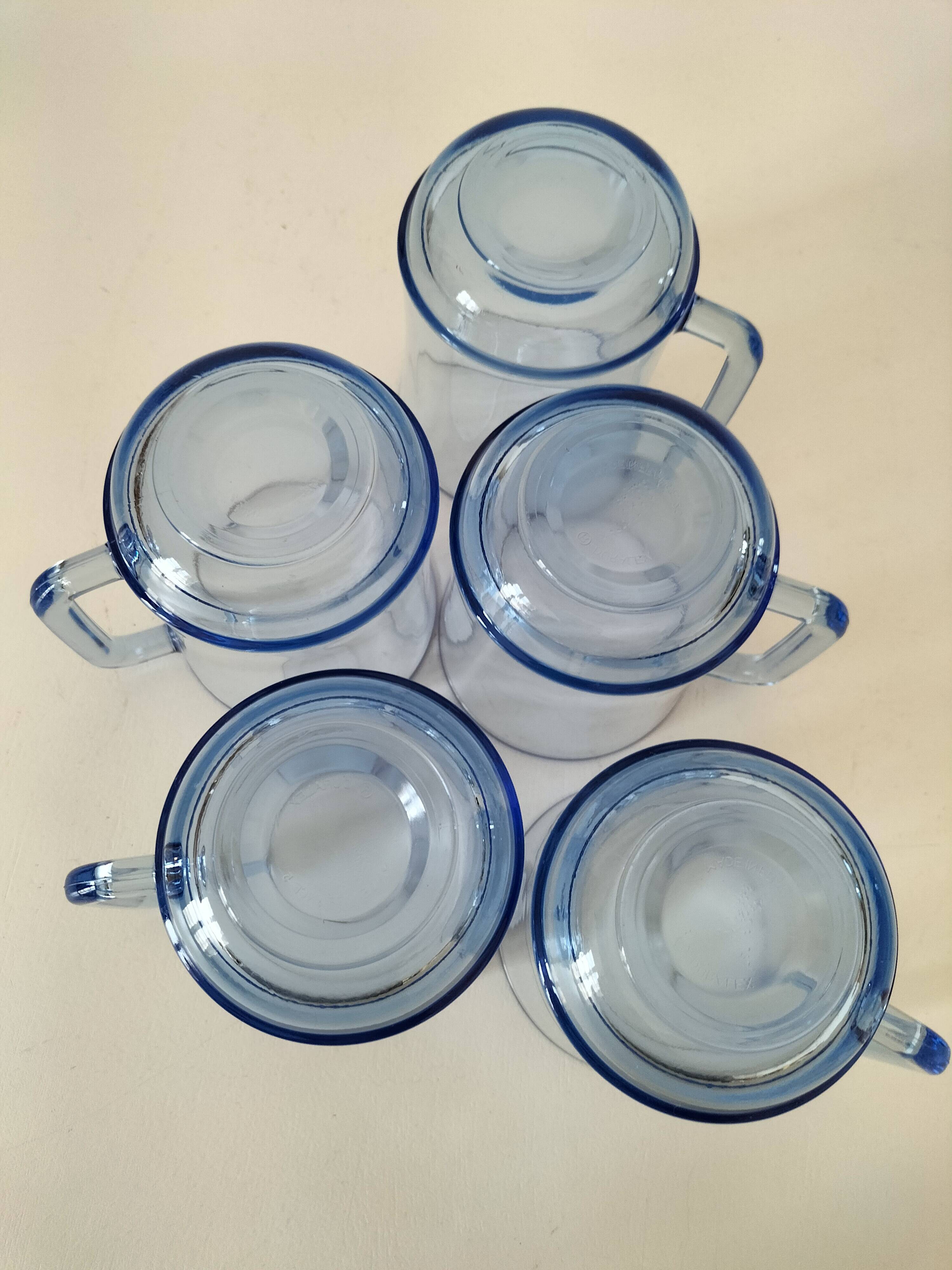 5 transparent blue Duralex mugs – French manufacturing