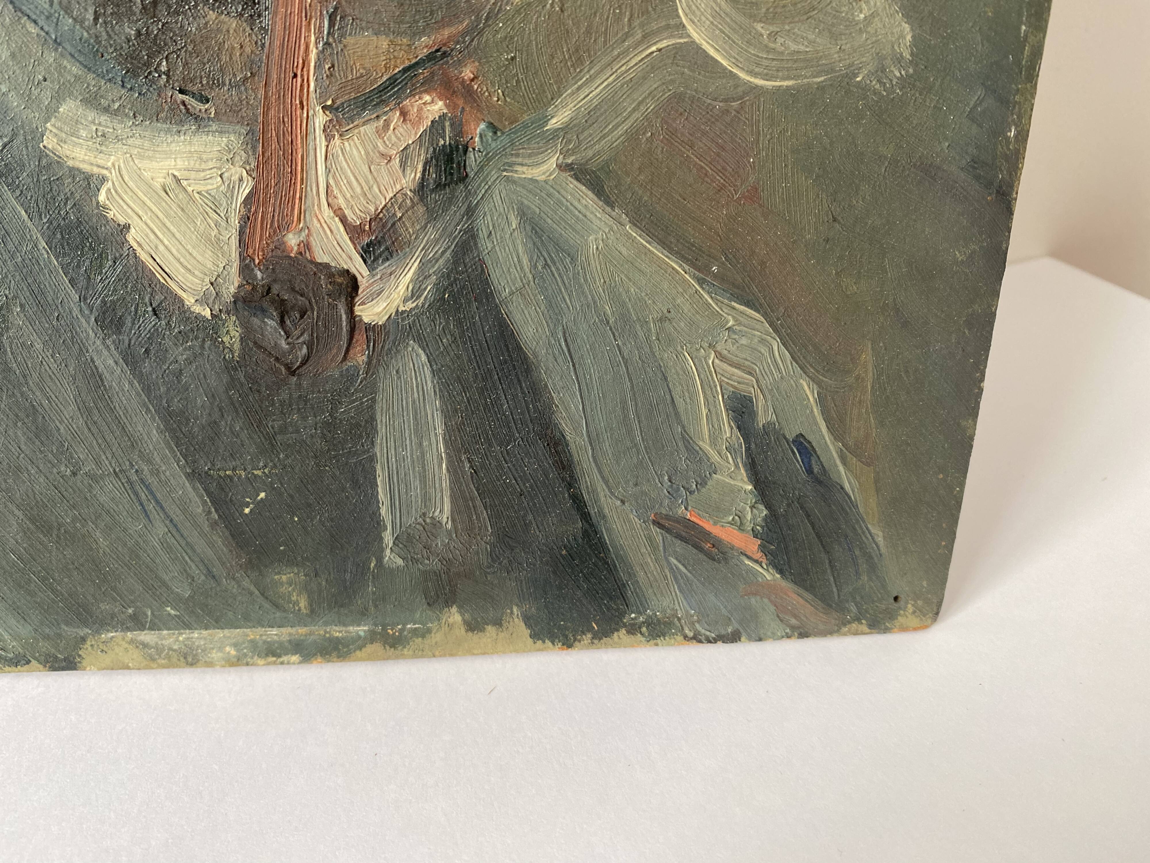 Huile sur carton d’un homme XXème siècle