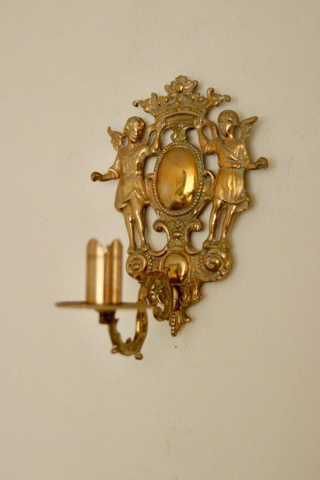 Pair of large Swedish brass wall sconces from the mid-century.