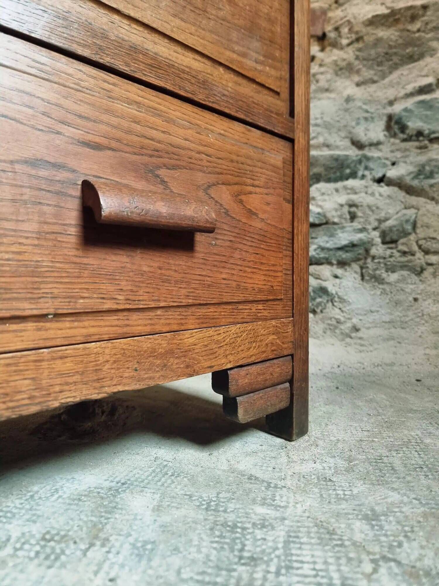 Vintage French Oak Chest of Drawers – 1930s, Solid Oak Storage Cabinet with Four Drawers