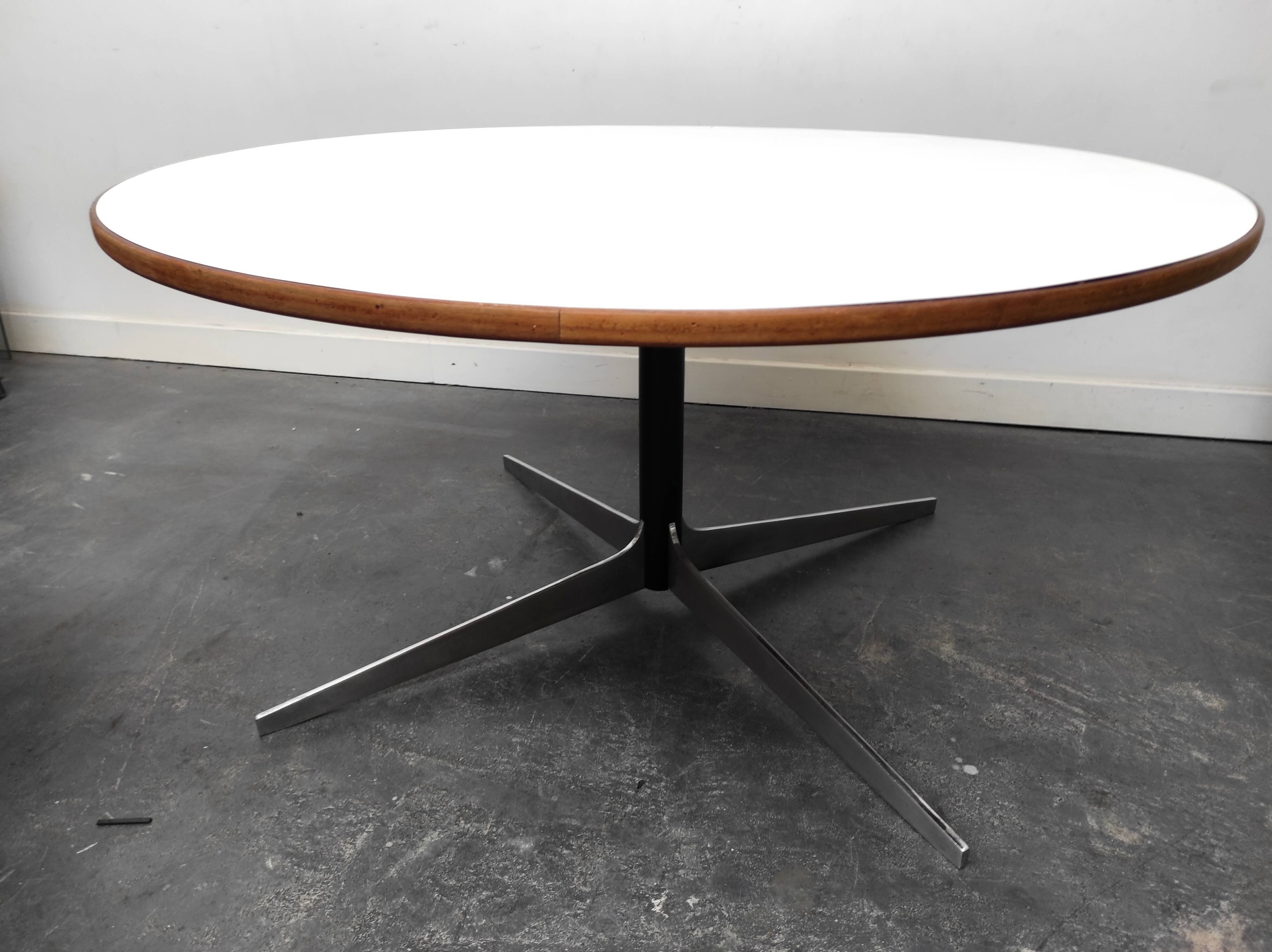 Round coffee table wood metal 1960