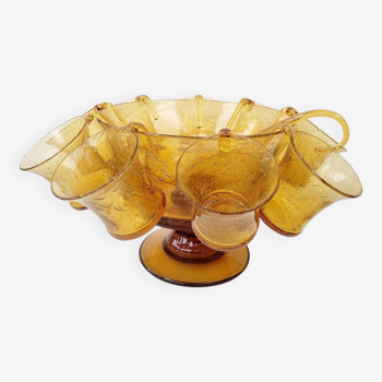 Vintage punch service blown glass Biot amber