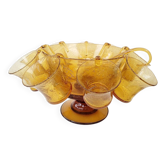 Service à punch vintage verre soufflé Biot ambré