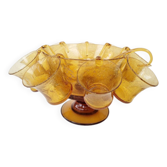 Vintage punch service blown glass Biot amber