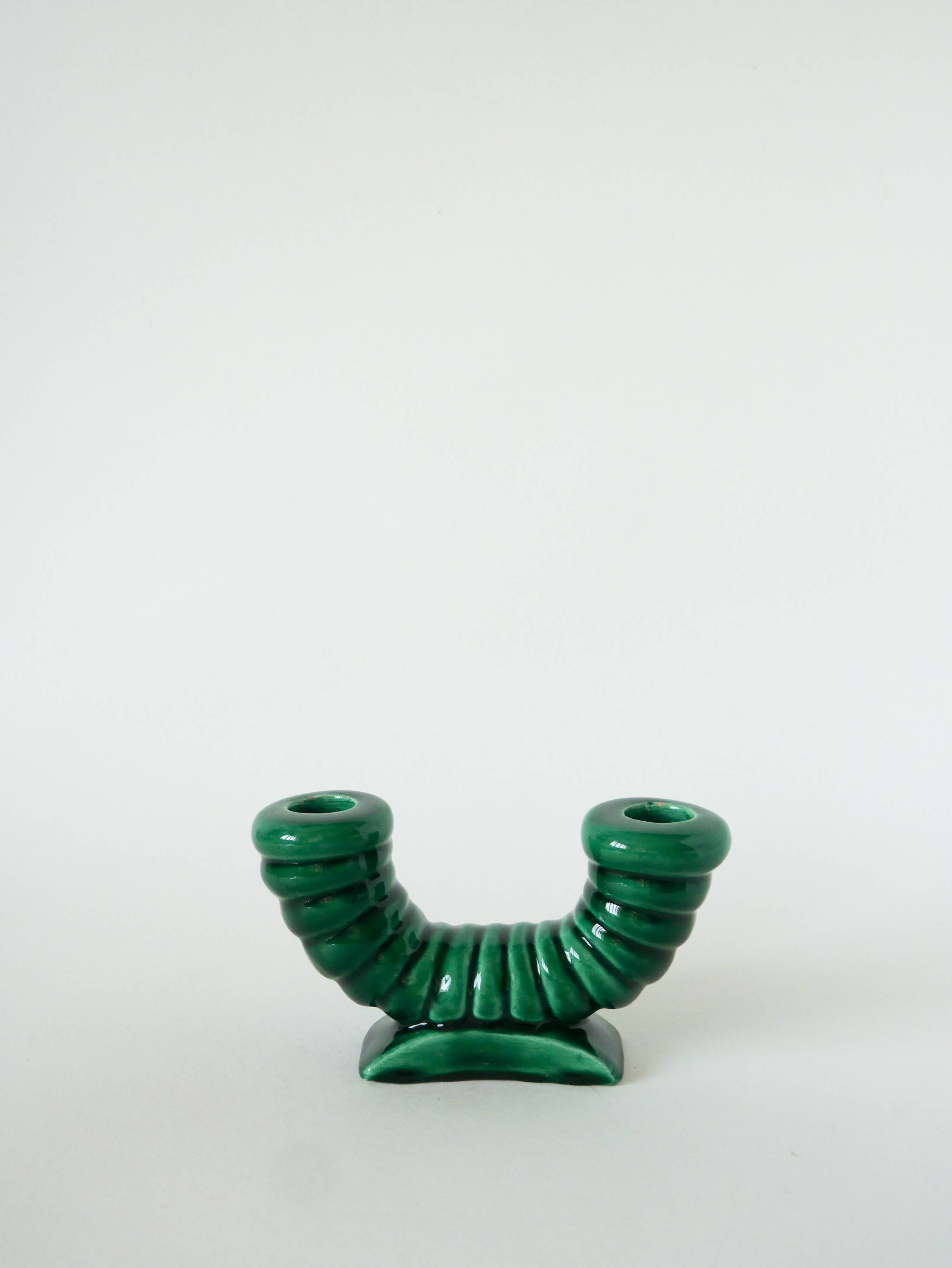 slip candle holder, Green, St Clément, 1960