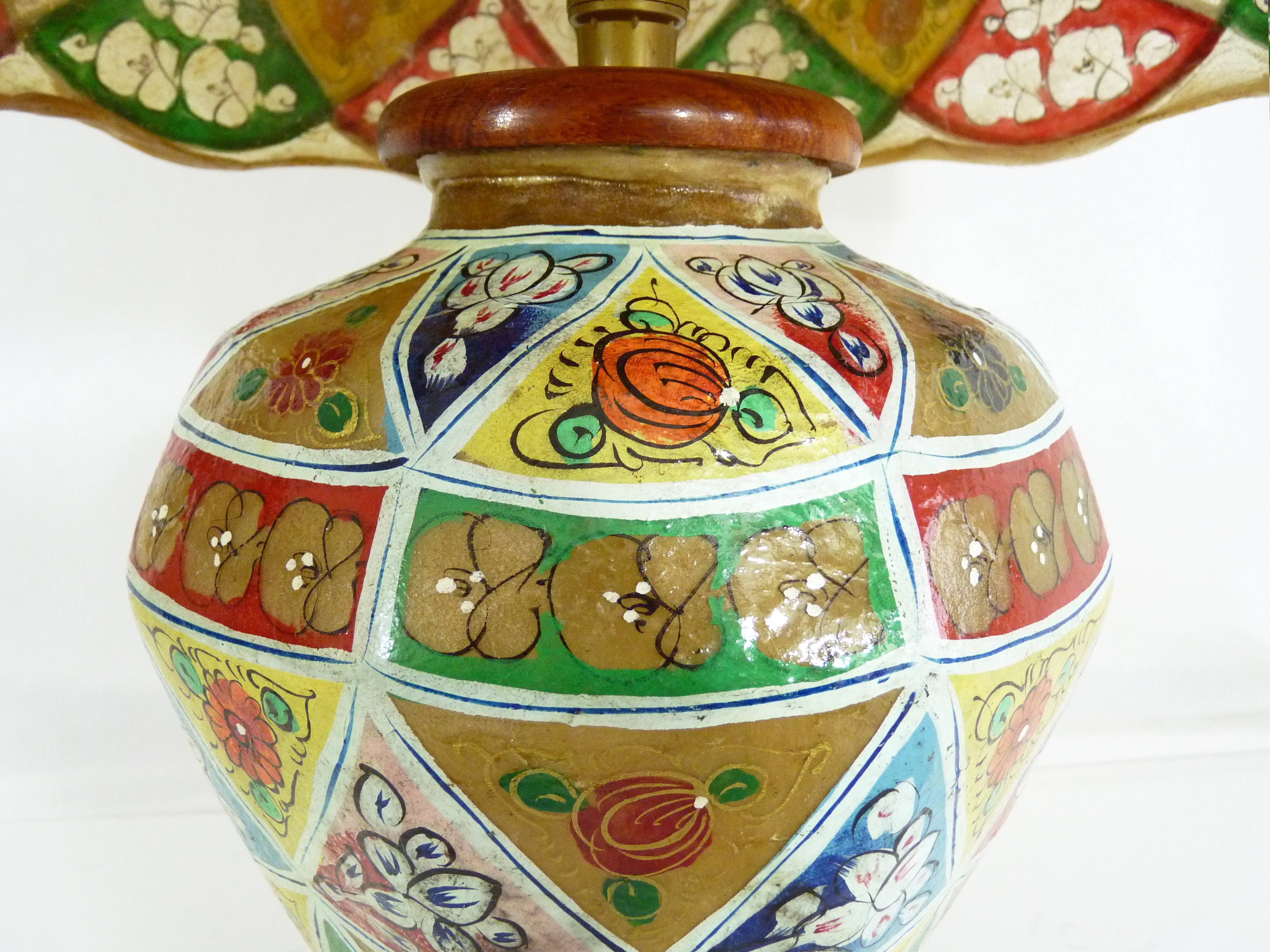 Ancient camel leather lamp and wooden base