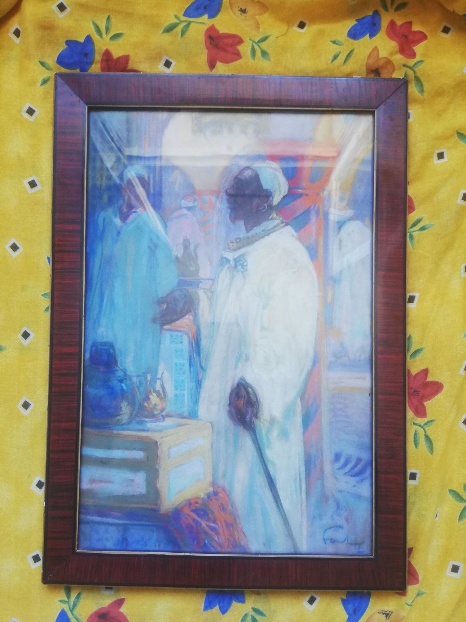 Tableau marchandage au souk, scène orientaliste 46x30cm, Louis Fortuney (1875-1951)