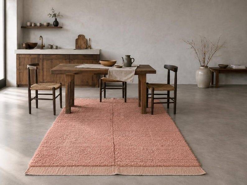 Handmade Berber rug with pink patterns, size 1.5/2.5 m.