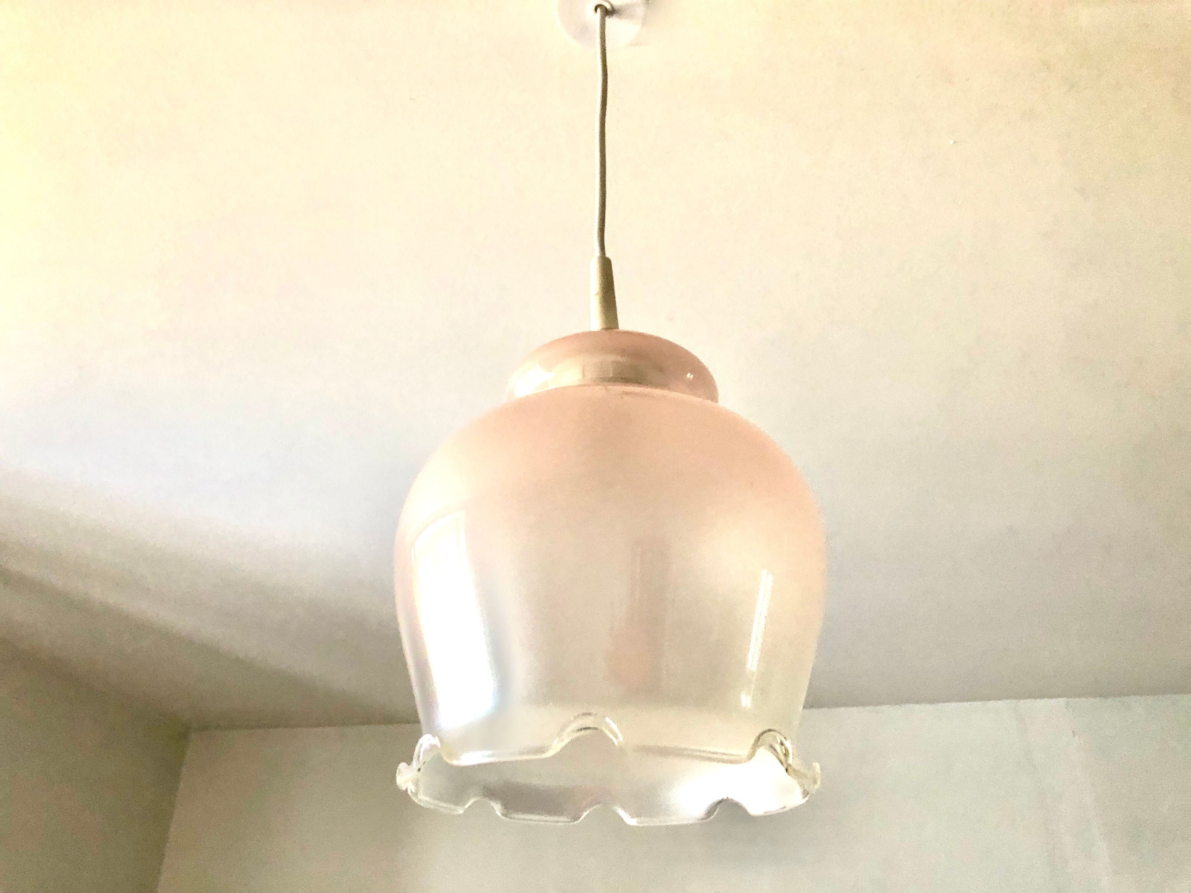 Frosted glass suspension with pearl pink ruffles 1960