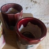 Six old yoghurt pots in enamelled porcelain