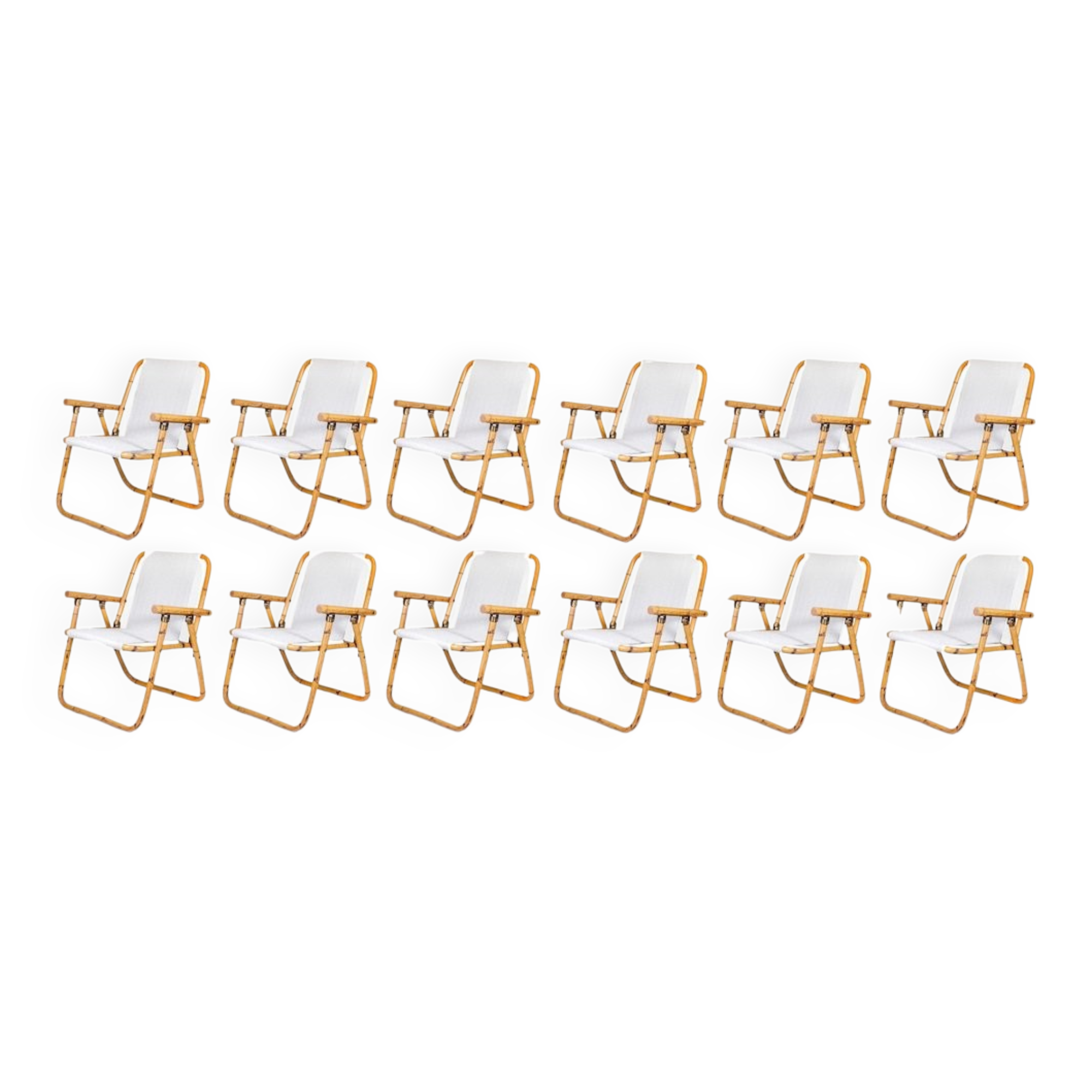 Vintage Folding Chairs in Bamboo and Fabric by Vivai Del Sud, 1970, Set of 12