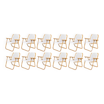 Vintage Folding Chairs in Bamboo and Fabric by Vivai Del Sud, 1970, Set of 12