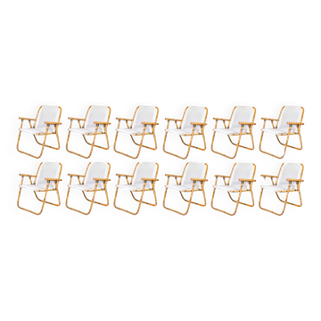 Vintage Folding Chairs in Bamboo and Fabric by Vivai Del Sud, 1970, Set of 12