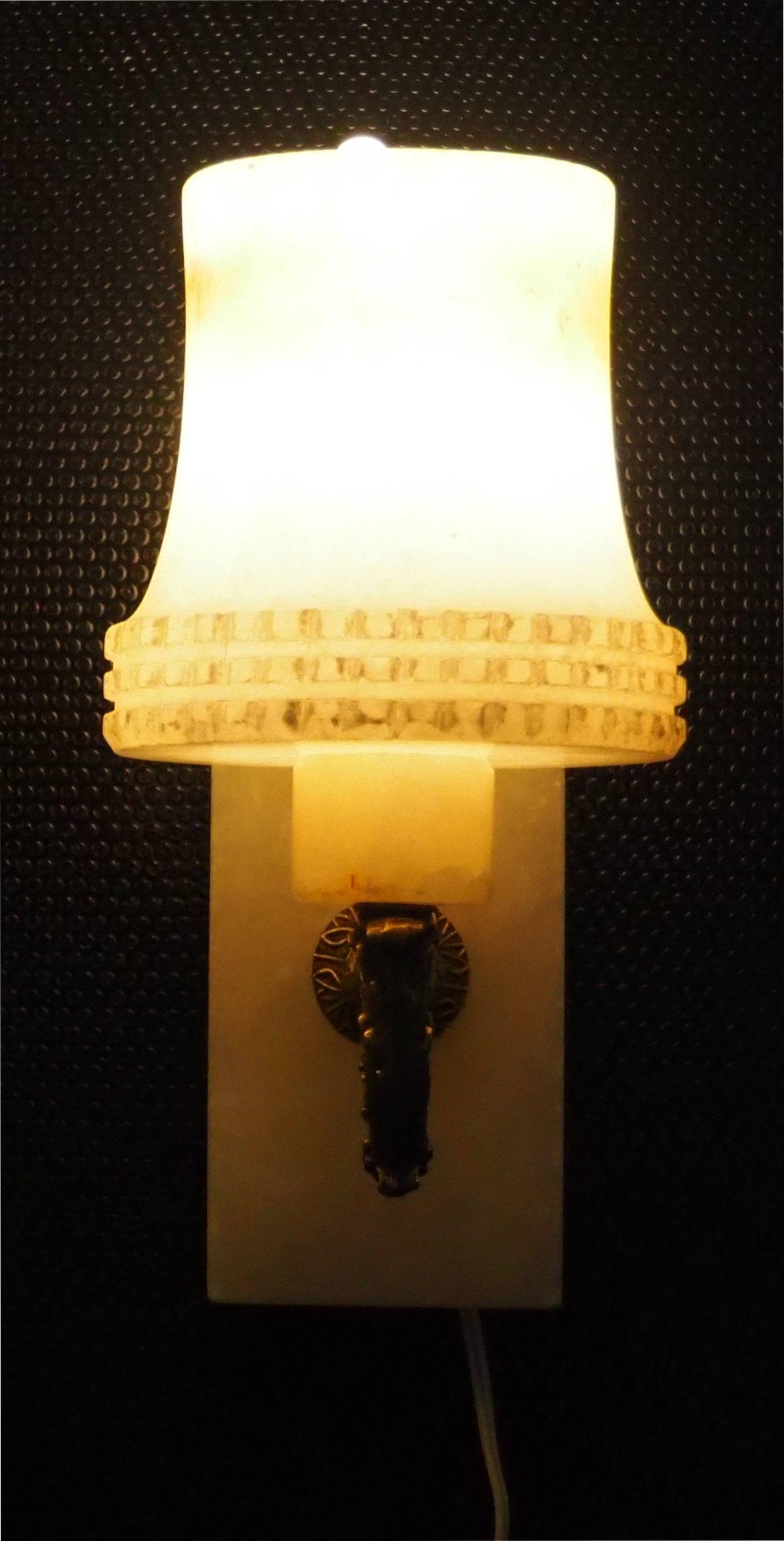 Pair of curved alabaster and bronze appliques