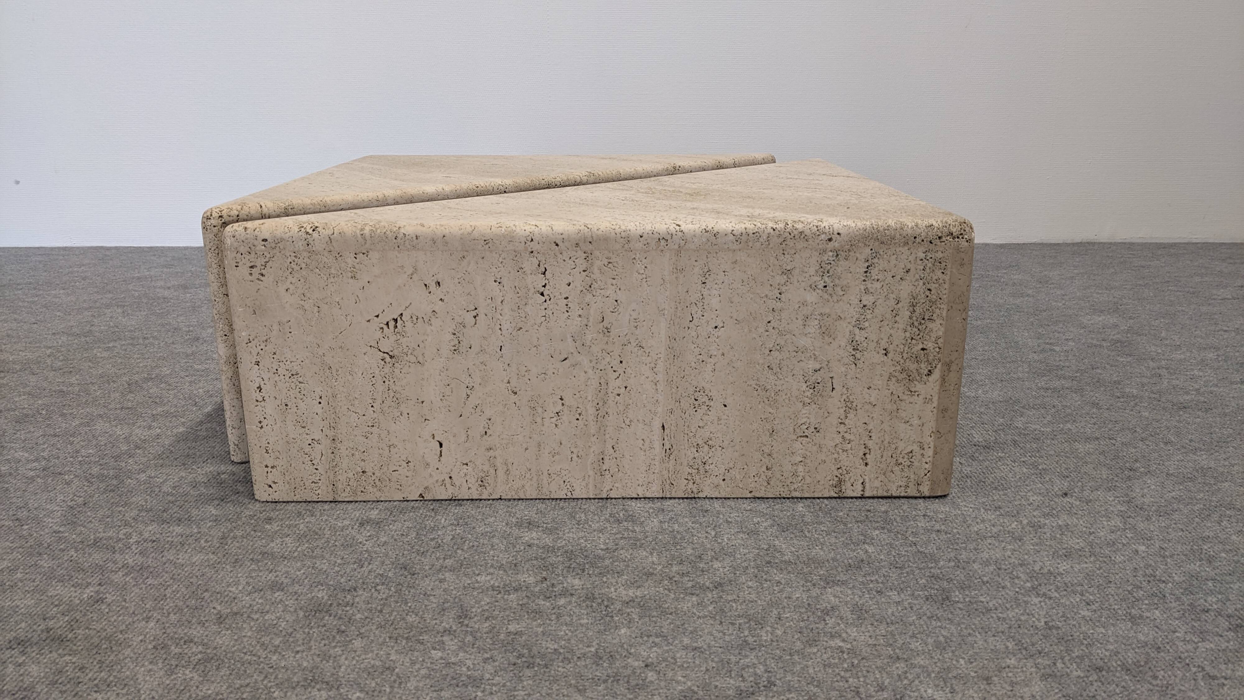 Pair of Italian travertine coffee tables by Up & Up circa 1970