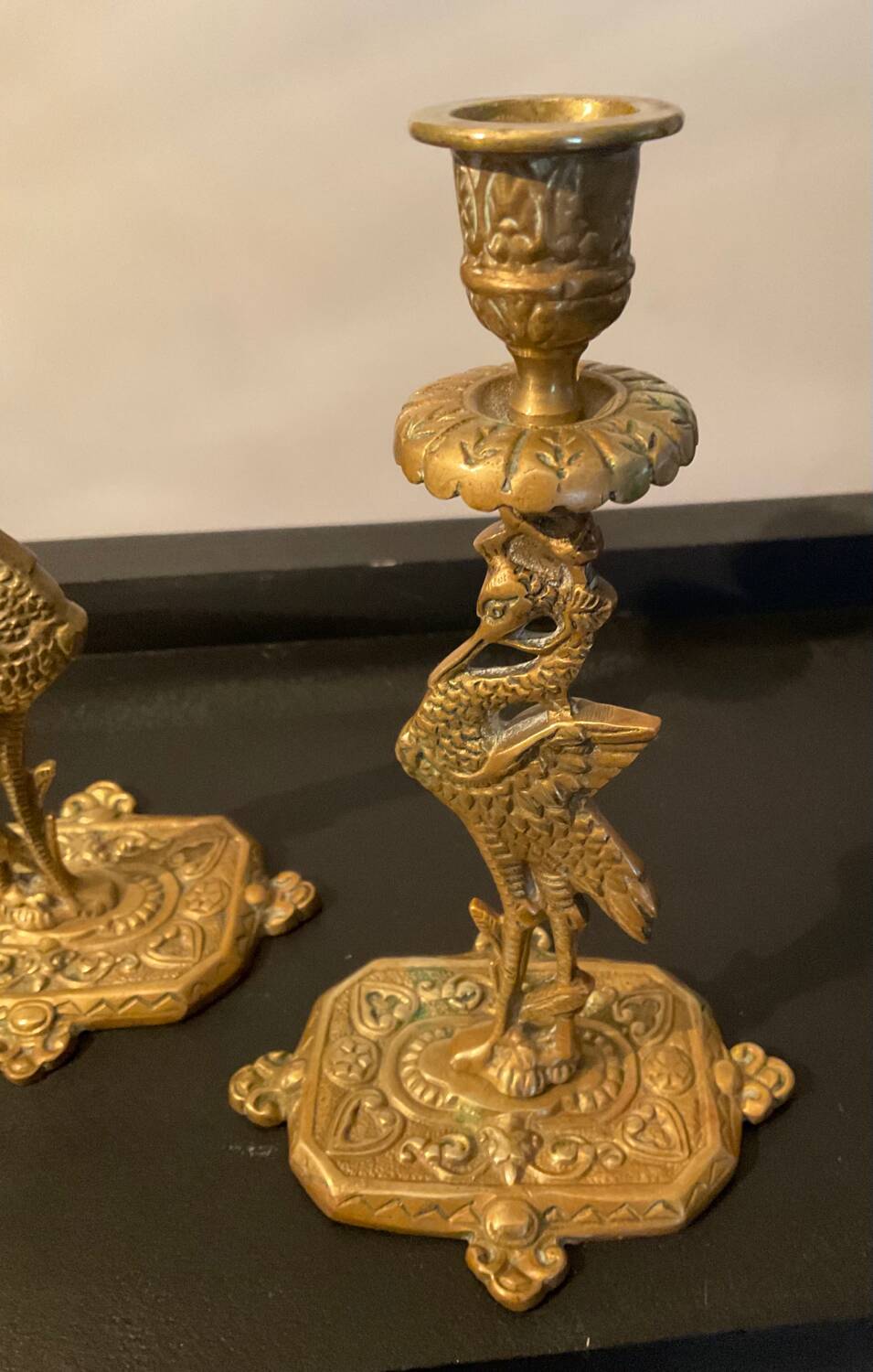 Pair of old bronze candlesticks
