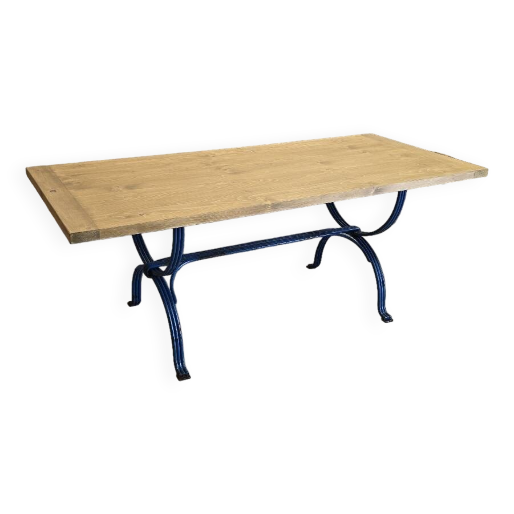 Wrought iron and solid wood table