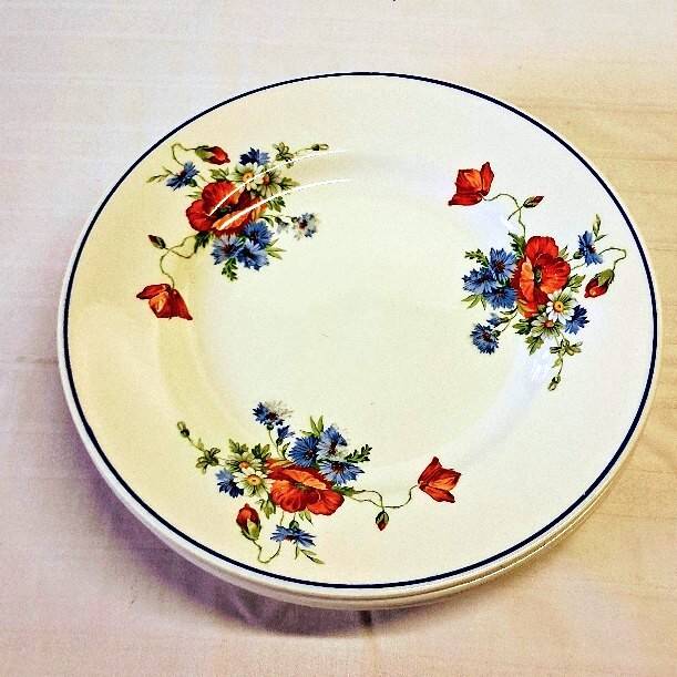 6 flat plates from Salins les Bains, "Poppies" pattern, in very good condition