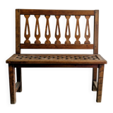 Old church bench in pitch pine, rustic charm and authentic patina.