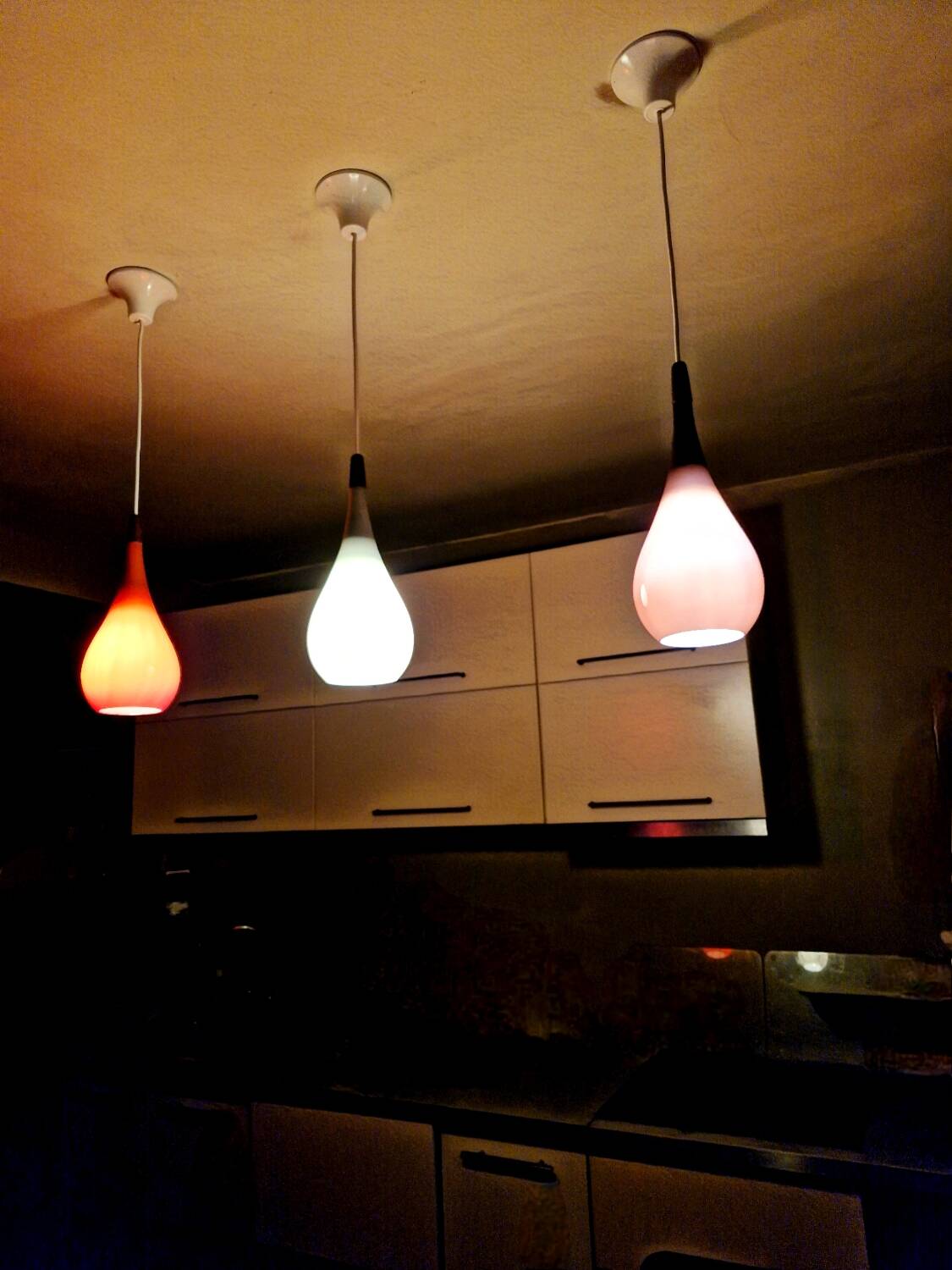 Scandinavian suspension trio Holmegaard 1960, opal glass blown.