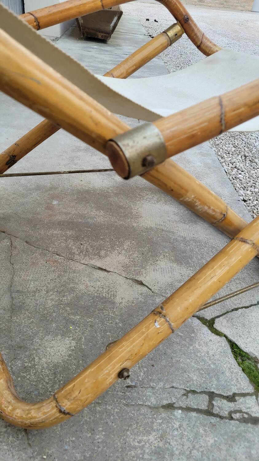 Vintage bamboo deck chair armchair 1950s Italy