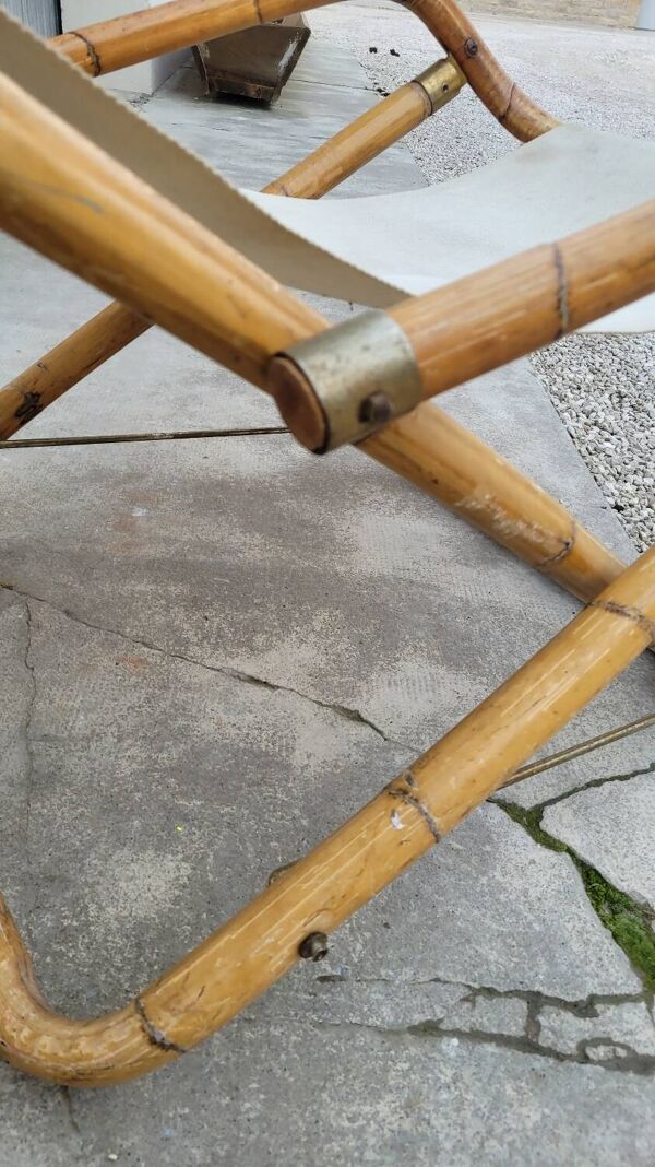 Fauteuil chaise longue transat vintage en bambou 1950s Italy