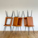 Set of 6 brown skaï chairs and black metal, 1960