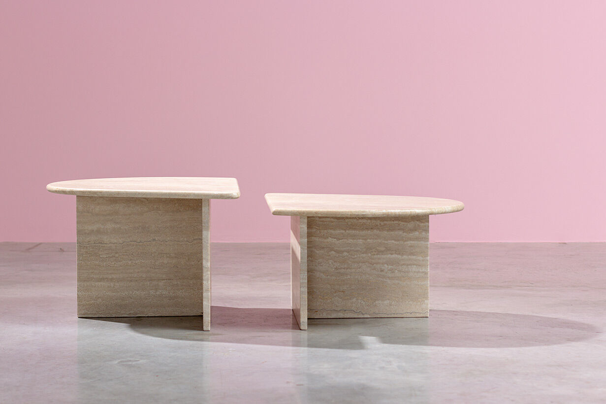 Pair of modernist in travertine 1970 lounge tables s