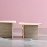 Pair of modernist in travertine 1970 lounge tables s