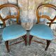 Pair of antique louis philippe chairs wood + blue vintage fabric seat