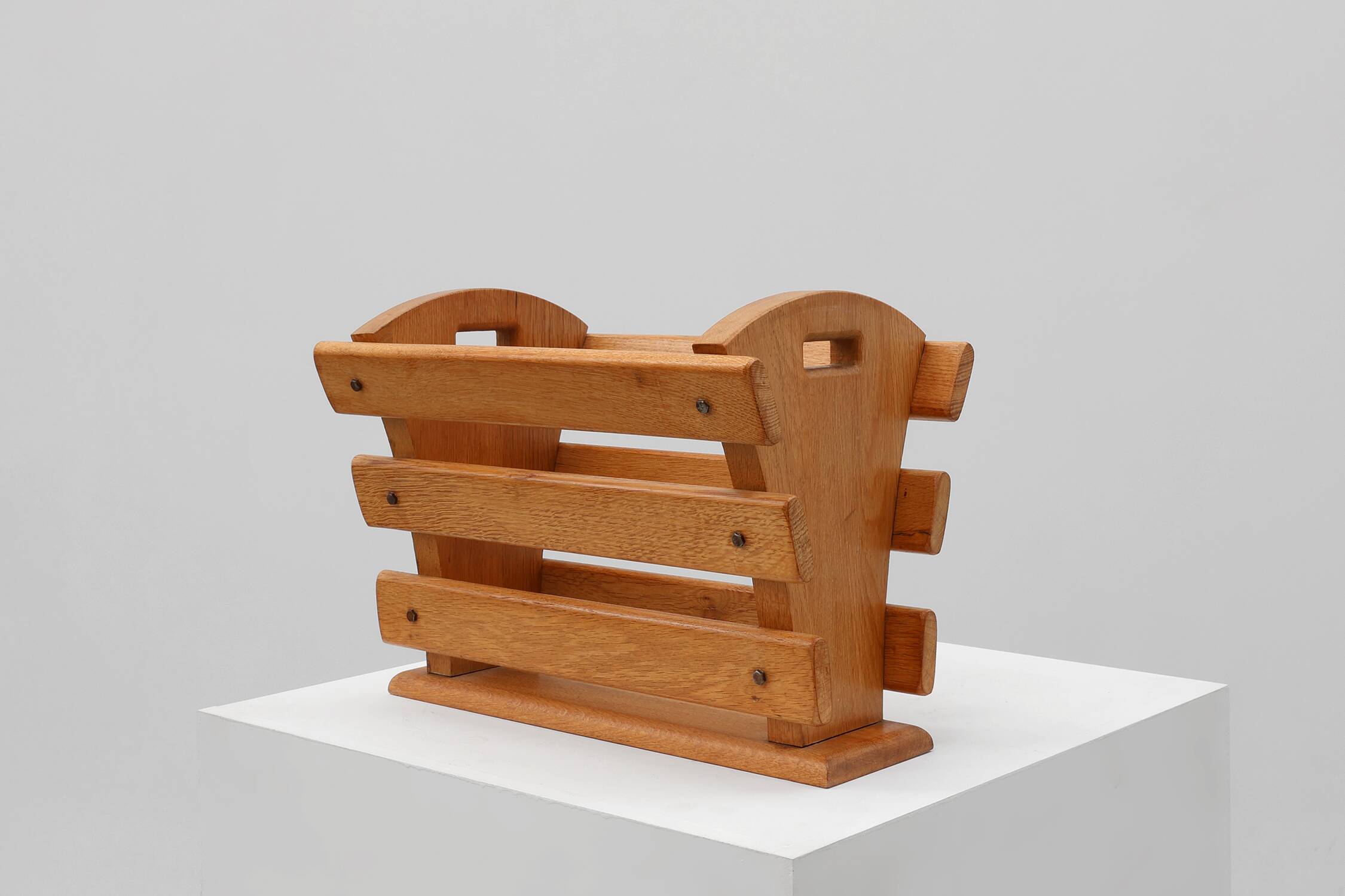 Mid-century Magazine Rack in full oak, France 1960s