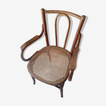 Fauteuil bistro ancien en bois canné