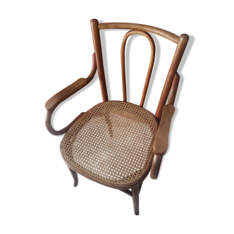 Fauteuil bistro ancien en bois canné