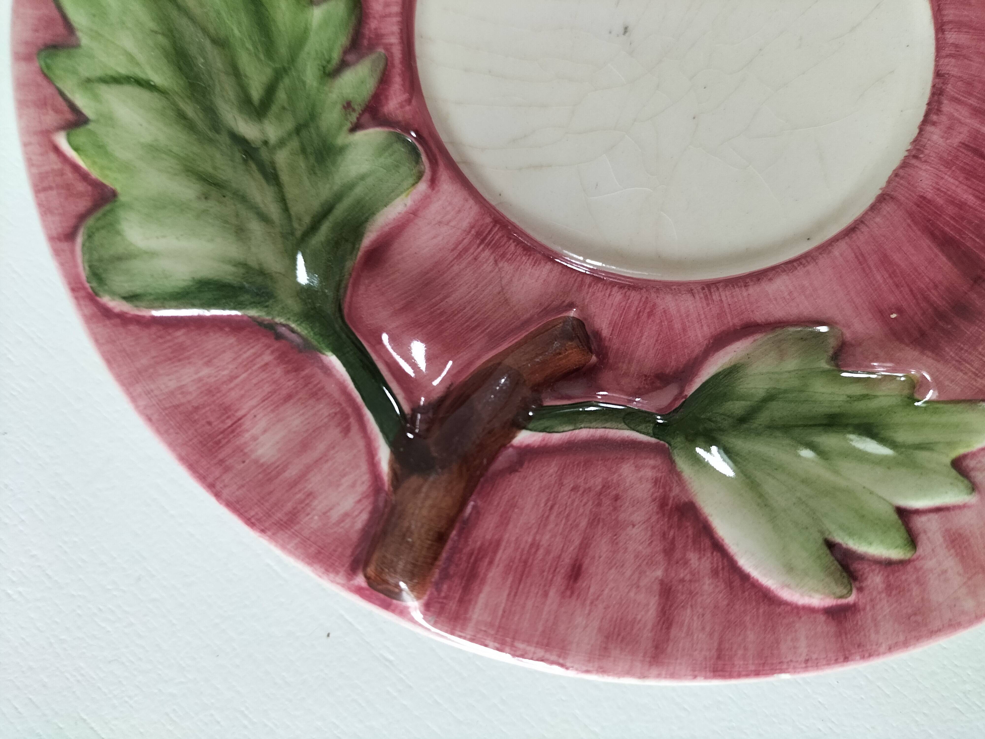 Two vintage leaf barbotine plates