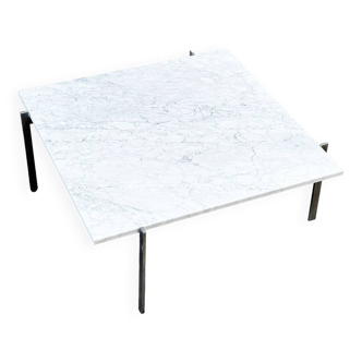 Ancienne table basse PK61 de Poul Kjaerholm EKC Danemark 1956 avec plateau en marbre de Carrare