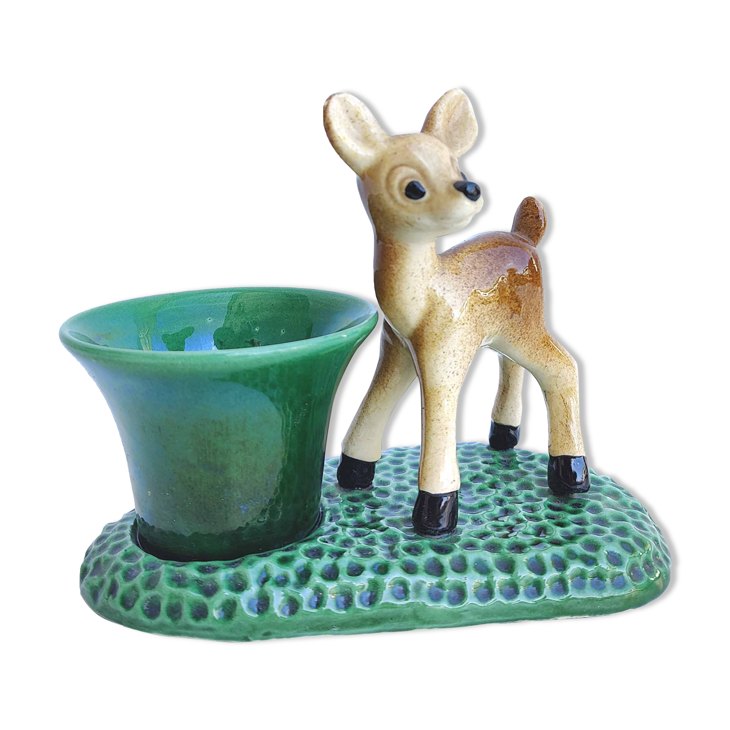 Old empty inkwell ceramic fawn pocket