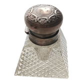 19th century inkwell in crystal and silver