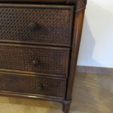 Vintage-commode 3 tioirs -bois bambou et rotin tressé - années 80