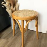 Tabouret bois et cannage vintage