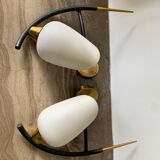 Opaline brass symmetrical and black horn-shaped laqué tube sconces