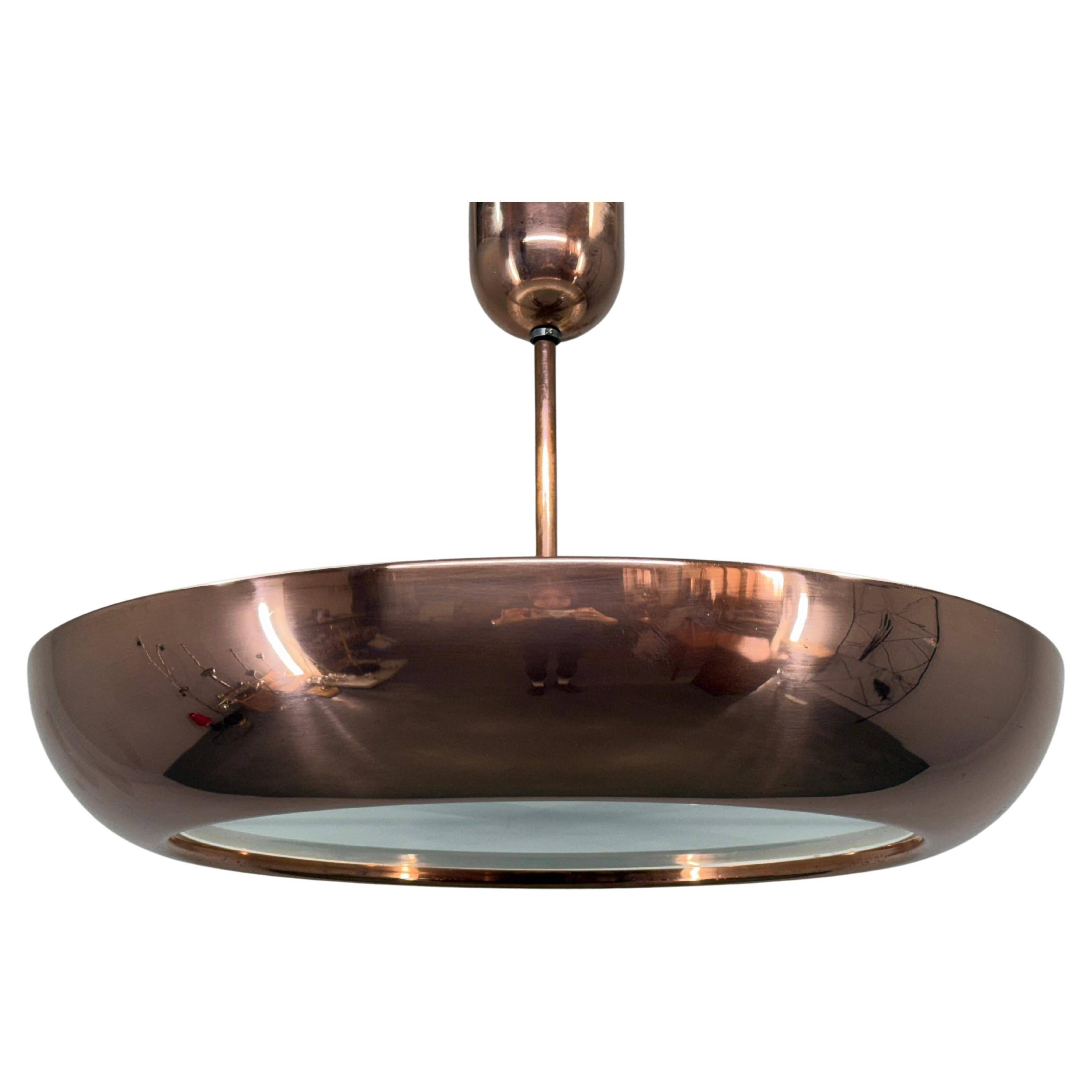 Suspension en cuivre Bauhaus UFO par Josef Hurka, années 1930