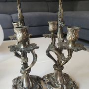 Pair of Candelabra in Louis XV/Rocaille Style, 2 lights. In gilded bronze, 19th century.
