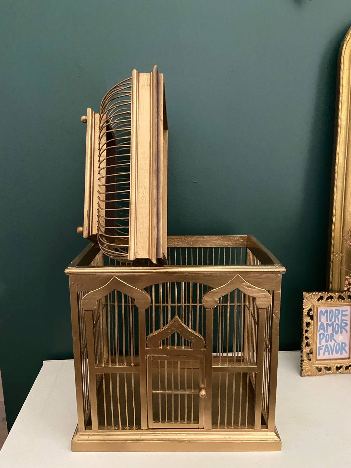 Cage à oiseaux vintage doré Colonial